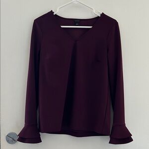 Ann Taylor Deep Purple V-Neck Blouse with Ruffled Cuffs